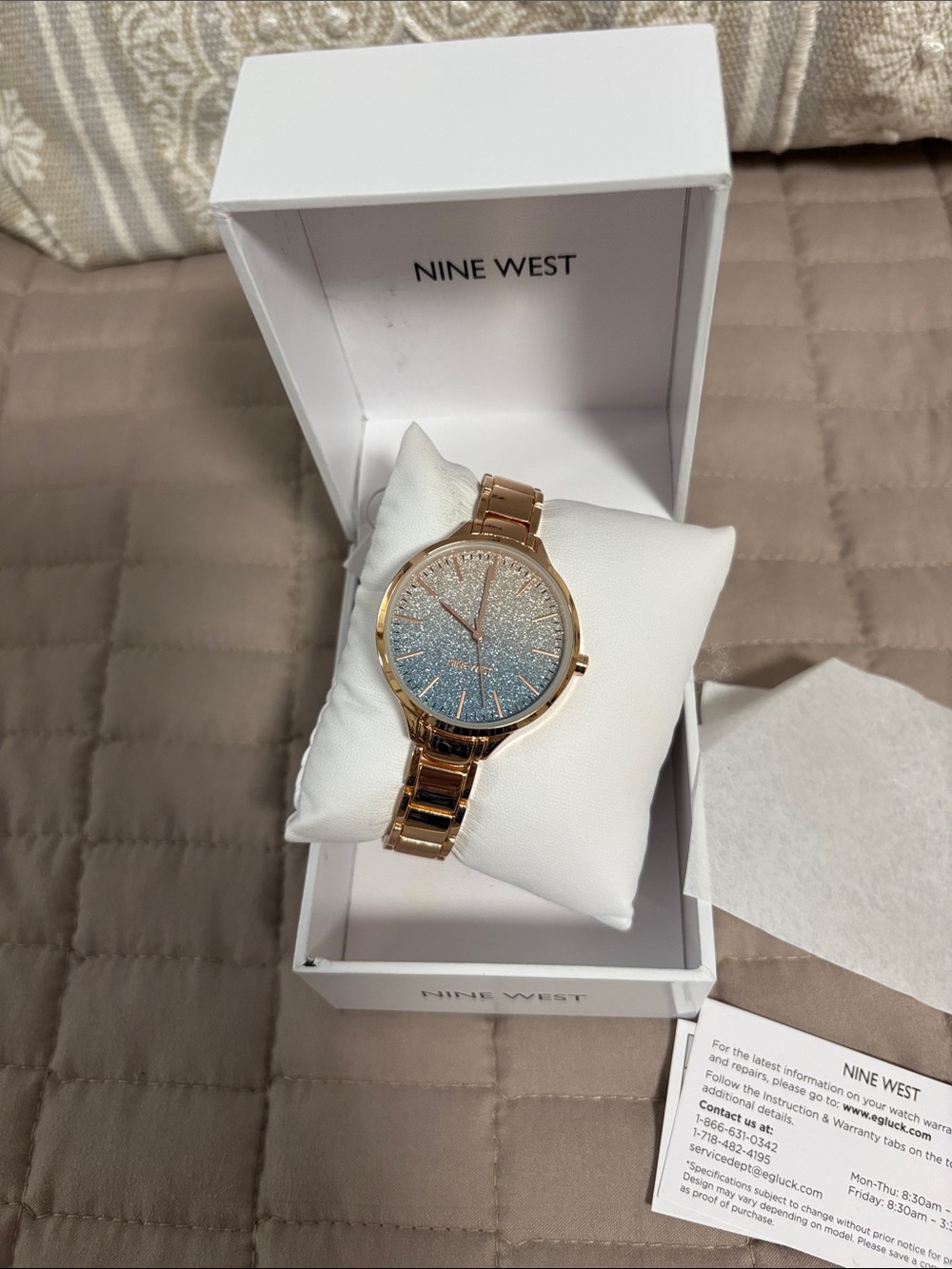 Nine West  Gold Bracelet Watch with Glitter Blue Dial